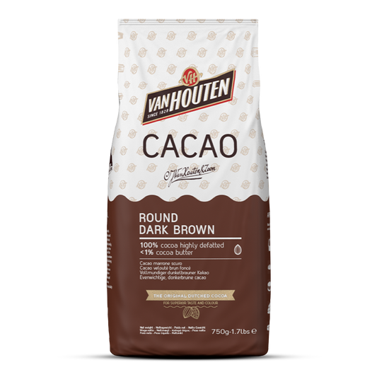 Round Dark Brown - 100% Cocoa Highly Defatted Powder - 750gr Bag