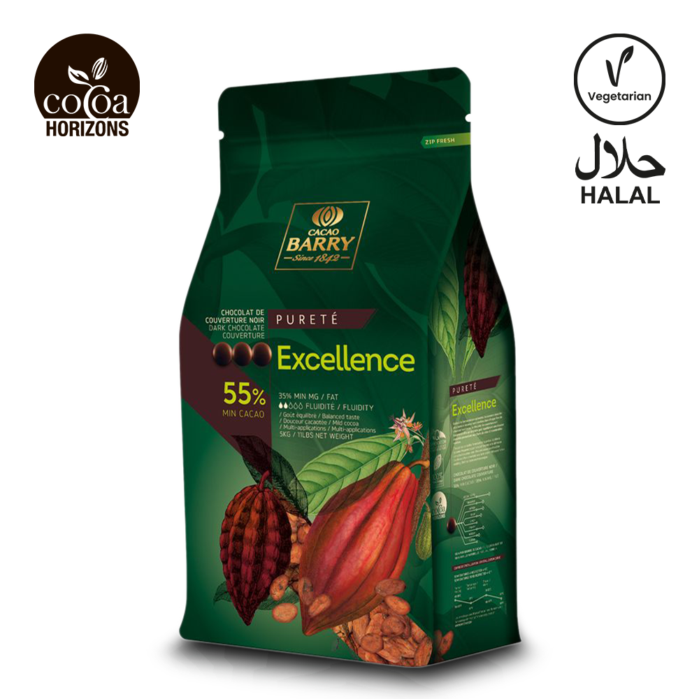 Cacao Barry Excellence 55% chocolate bar packaging on a white background