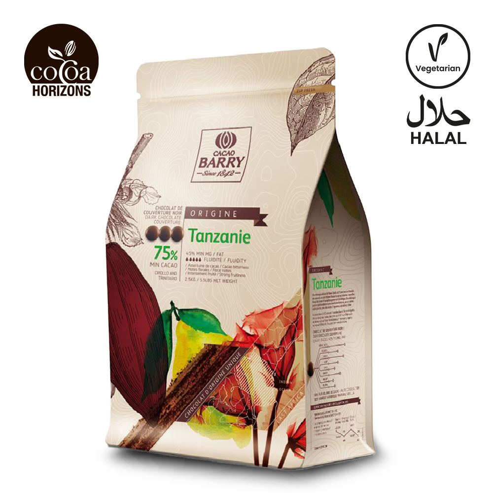 Cocoa Barry chocolate packaging with 'Cocoa Horizons' and 'Barry' branding on a white background.