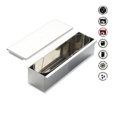 Metallic container with lid on a white background, surrounded by icons indicating safe use and care instructions.