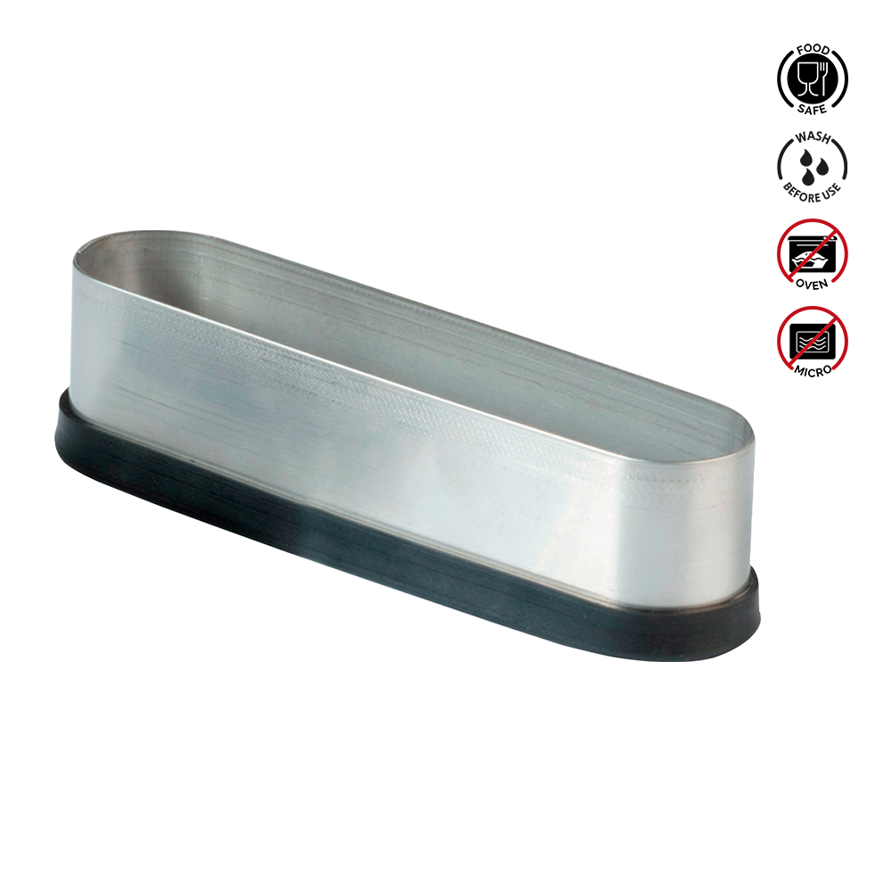 Metallic container with black base on a white background