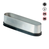 Metallic container with black base on a white background