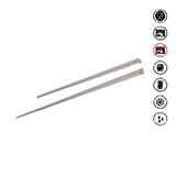 Two metal skewers on a white background with usage instructions icons.