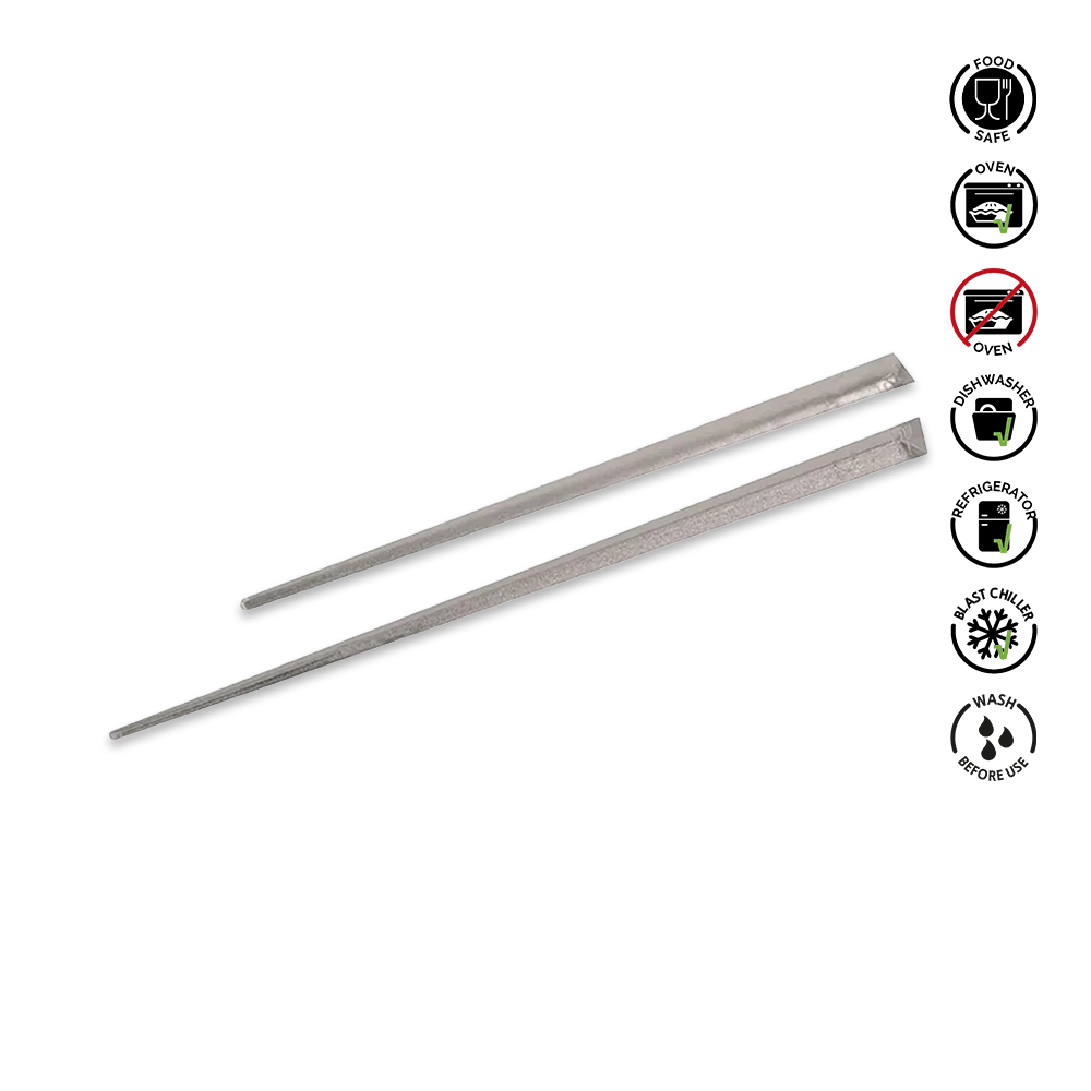 Two metal rods on a white background with safety label icons.