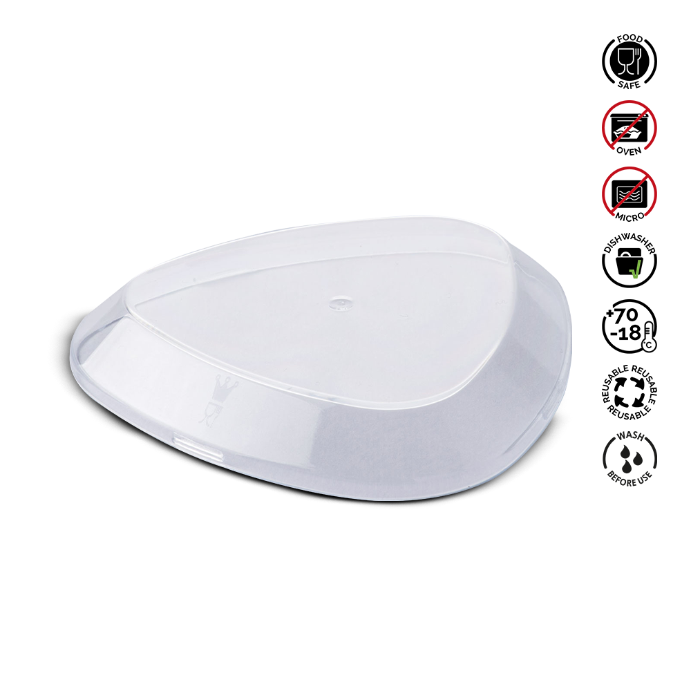 White plastic lid with safety and care instructions on a white background