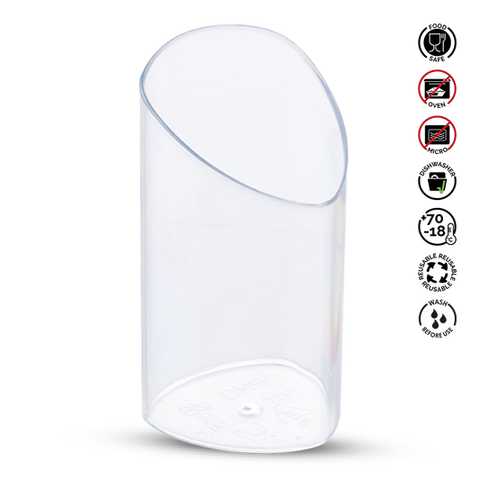 Clear plastic container with safety and care instructions on a white background
