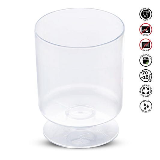 Clear plastic cup with safety symbols on a white background