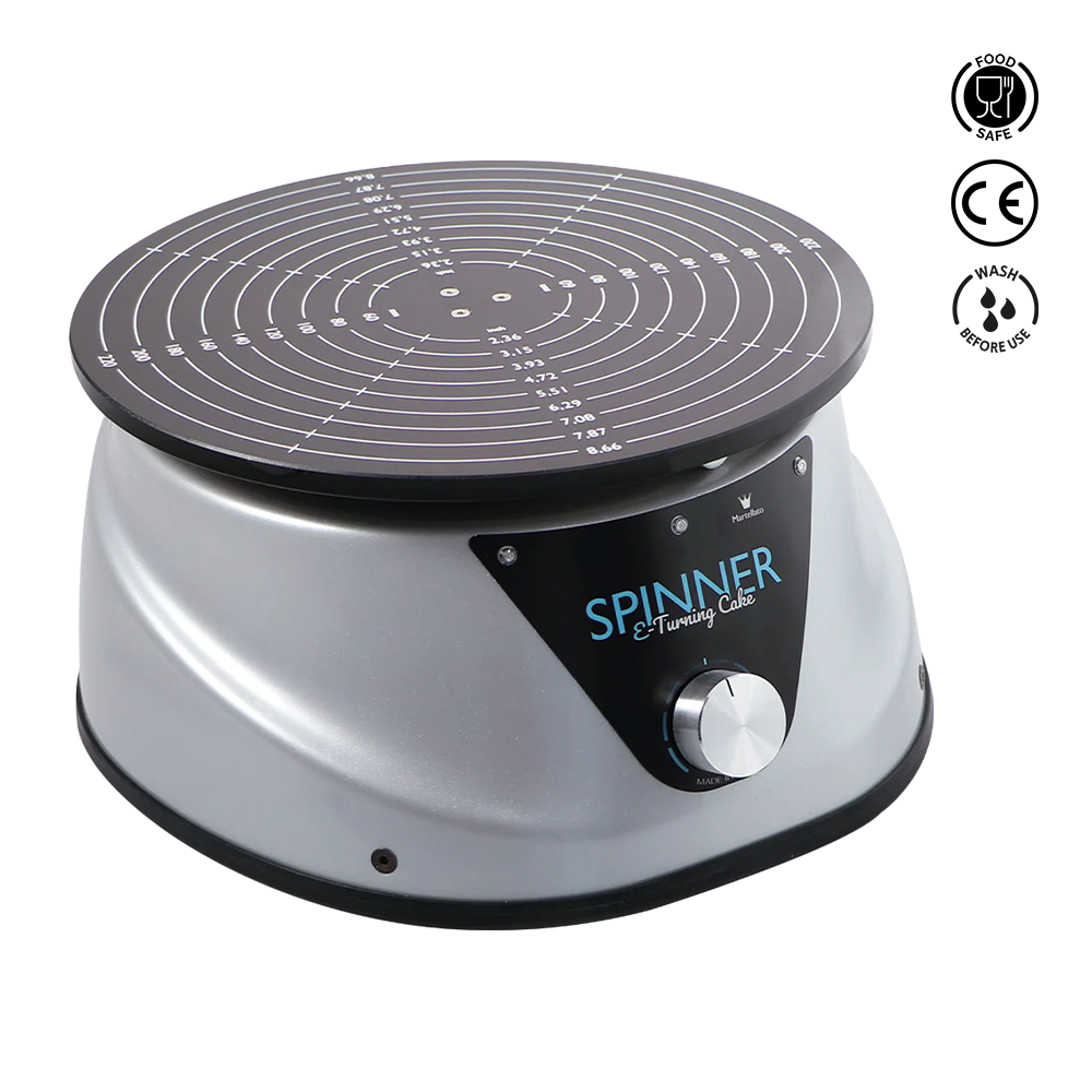 Spinner turning table with digital display on a white background