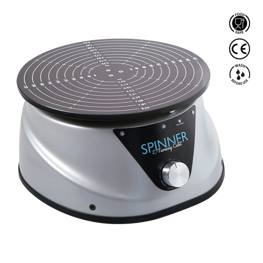 Spinner turning table with digital display on a white background