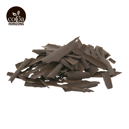 Cocoa pieces with 'Cocoa Horizons' logo on a white background