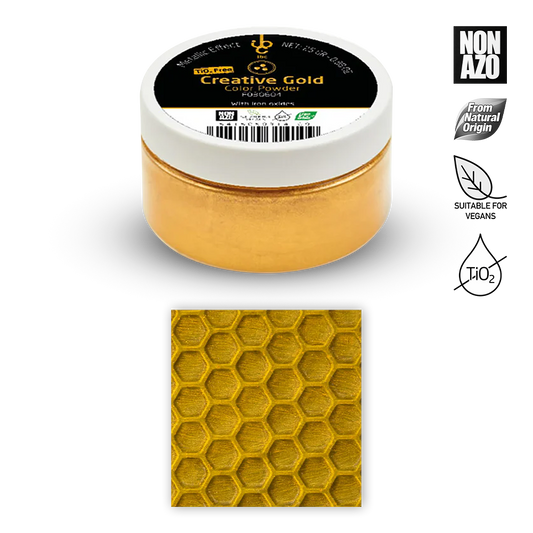 Gold-colored container with a honeycomb pattern on a white background