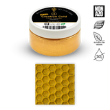 Gold-colored container with a honeycomb pattern on a white background