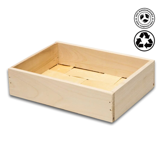 Wooden box with compartments on a white background