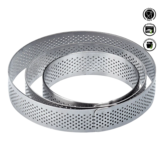 Metallic perforated ring on a white background with certification logos.