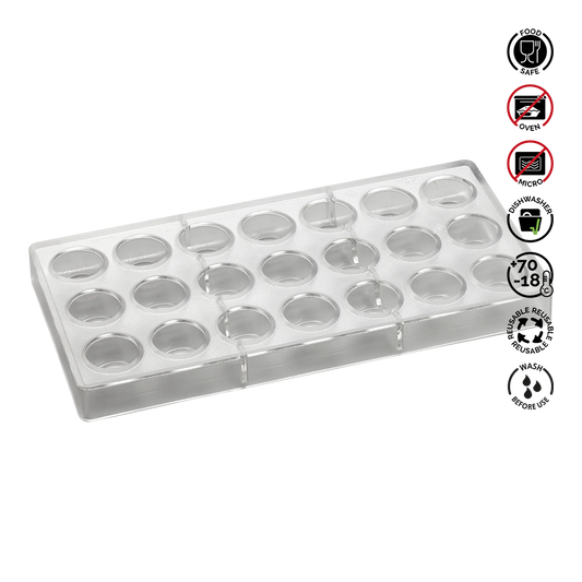 Mold tray with multiple compartments on a white background.Pavoni Polycarbonate mould ANTONIO BACHOUR Praline PC45