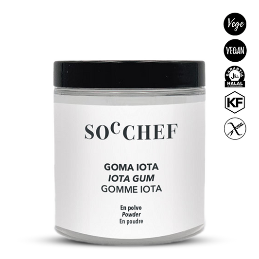 Jar of 'Goma Iota' powder by Soc Chef with black lid on a white background