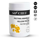 Jar of yellow pectin powder with SOC CHEF branding on a white background