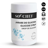 Jar of glucose syrup with SOC CHEF branding on a white background