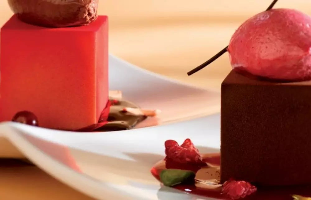Raspberry and dark chocolate duo dessert