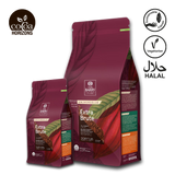 Two cocoa bags with 'Cocoa Horizons' branding on a white background