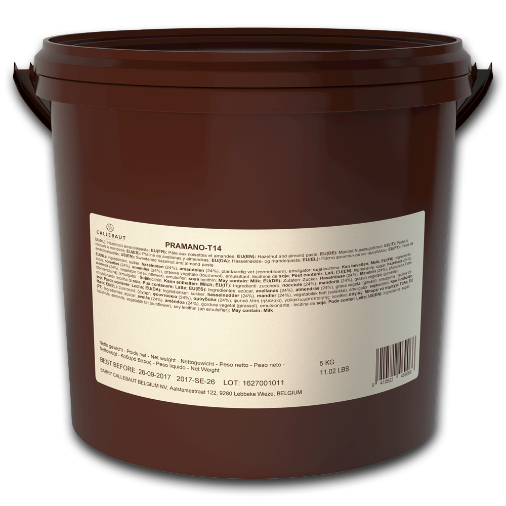 Callebaut Belgium,PRAMANO almond and hazelnut praline paste, nut-based filling, 5 kg bucket