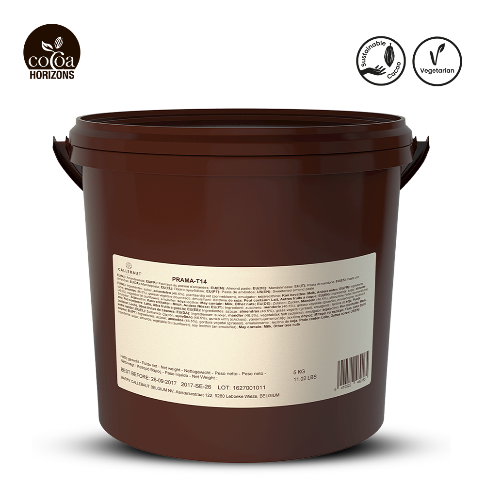 Brown container with label and 'Cocoa Horizons' logo on a white background