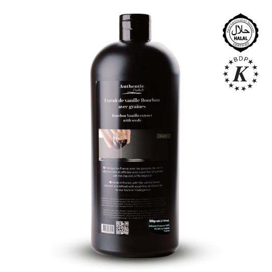 Black bottle with label on a white background