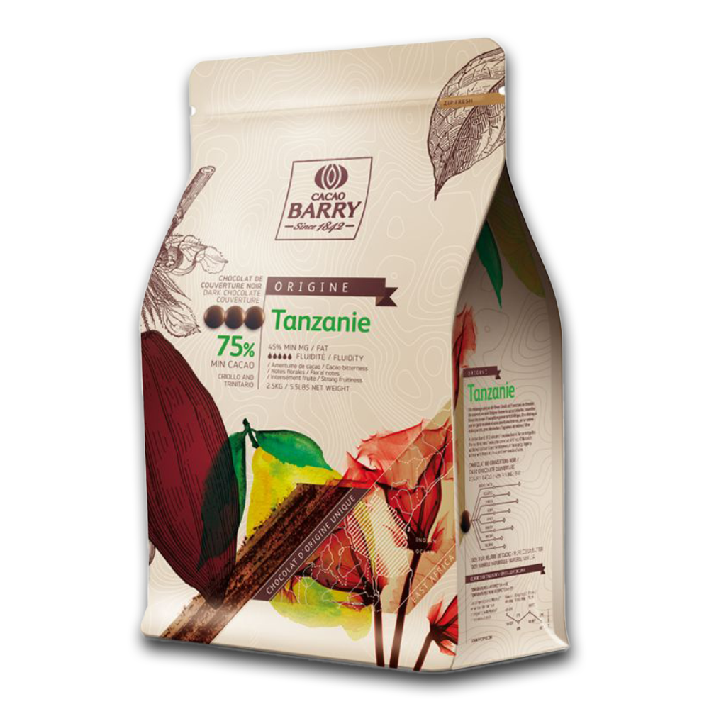 Cacao Barry France,Tanzanie dark chocolate couverture 75%, 5 Kg Coins, pistoles