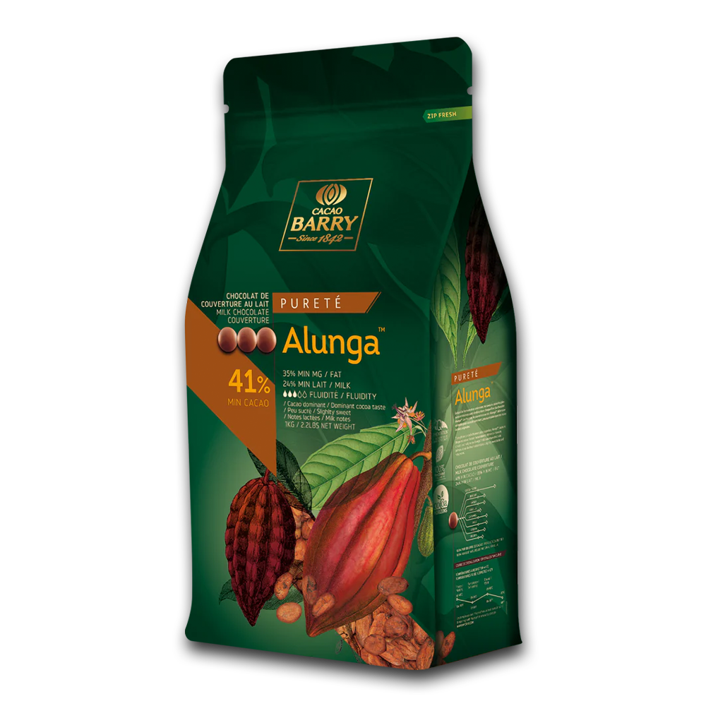 Cacao Barry France,Alunga Purity milk chocolate couverture 41%, 5 Kg Coins, pistoles