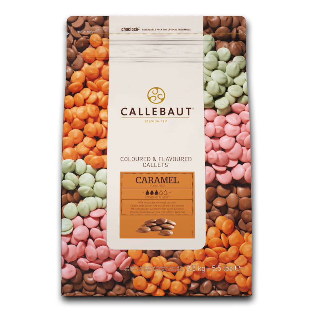 Caramel chocolate 31.1%, speciality chocolate, Callebaut Belgium, 2.5 kg coins, callets