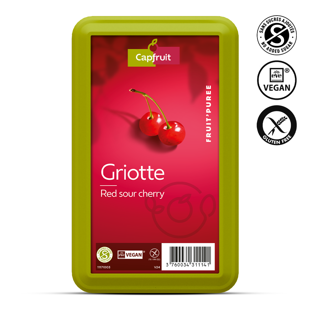Red Sour Cherry Frozen Fruit Puree With 10% Added Sugar - 1kg Tub