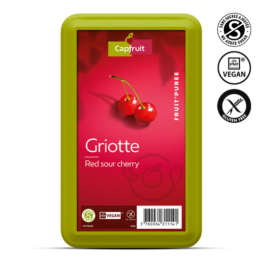 Red Sour Cherry Frozen Fruit Puree With 10% Added Sugar - 1kg Tub