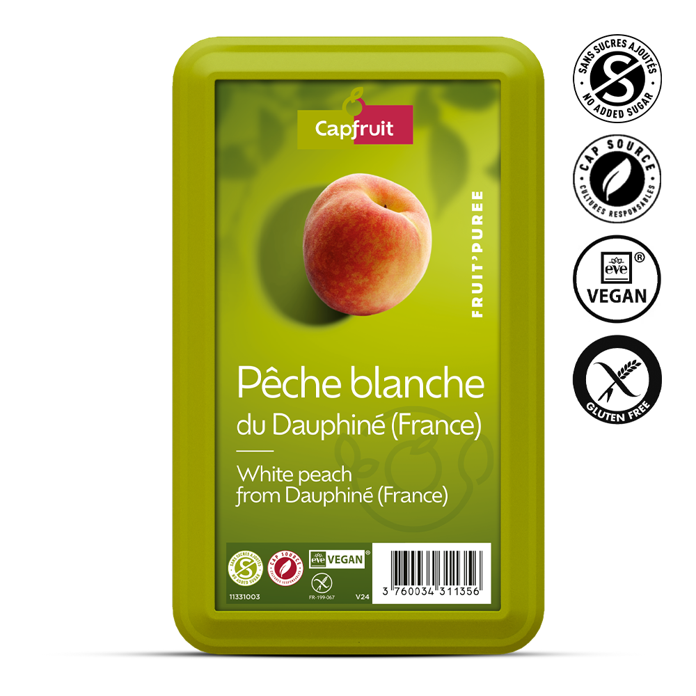 White Peach Frozen Fruit Puree With 10% Added Sugar - 1kg Tub