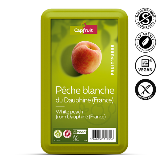 White Peach Frozen Fruit Puree With 10% Added Sugar - 1kg Tub
