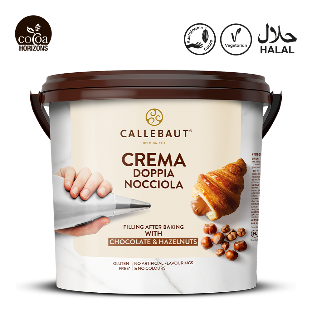 Callebaut Crema Doppia Nocciola chocolate spread packaging on a white background