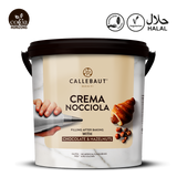 Callebaut Crema Nocciola chocolate spread container with branding and product details on a white background