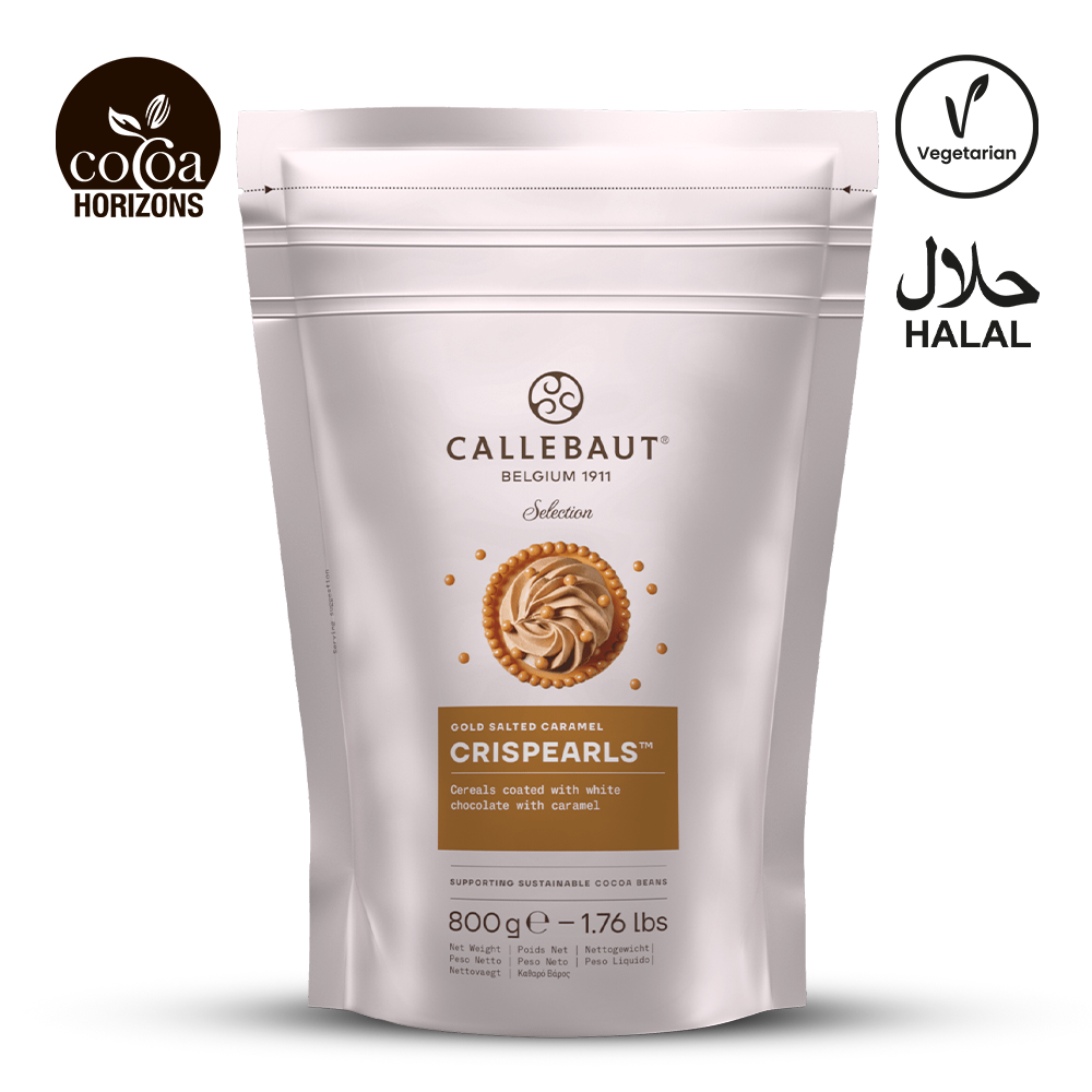 Callebaut CARAMEL Crispearls packaging on a white background