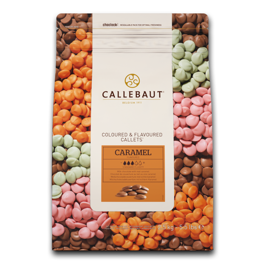 Caramel chocolate 31.1%, speciality chocolate, Callebaut Belgium, 2.5 kg coins, callets