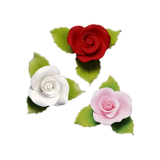 DecoRelief (France) Gumpaste Flowers ROSES & LEAVES - 30 Roses & 90 Leaves