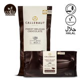 Callebaut finest Belgian chocolate packaging with branding and certification logos on a white background