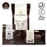 Callebaut chocolate packaging with branding and certification logos on a white background