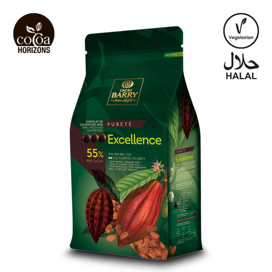 Cacao Barry Excellence 55% chocolate bar packaging on a white background