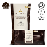 Callebaut chocolate packaging with branding and certification logos on a white background