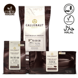 Callebaut chocolate packaging with branding and certification logos on a white background