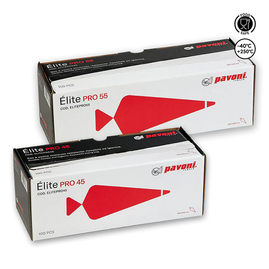 Two boxes of Pavoni Elite Pro piping tips on a white background.Disposable Pastry Bag - 100pcs Box