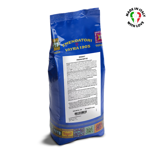 blue bag of strawberry soft serve powder