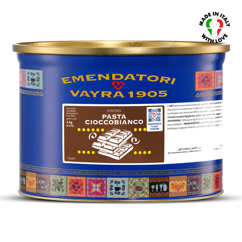EVS07064 White Chocolate Flavour Paste for Gelato & Desserts 3kg | Pasta Cioccobianco Tin of White Chocolate Cream Flavour Paste