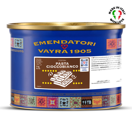 EVS07064 White Chocolate Flavour Paste for Gelato & Desserts 3kg | Pasta Cioccobianco Tin of White Chocolate Cream Flavour Paste