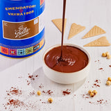 EVS09004_Hazelnut_Cocoa_Gourmet_Variegato_for_Gelato_Pastry_6kg_Bella Chocolate being poured into a bowl with Emendatori Vayra 1905 Bella Al Gianduja