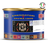 Blue canister with gold lid featuring 'Emendatori Vayra 1905' branding and 'Rock N Rolla' label on a white 